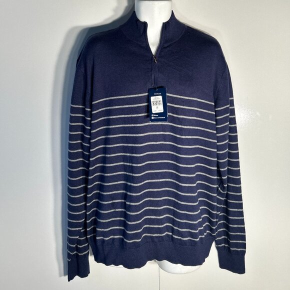 Chap's NWT SZ XXL Mens Navy Stripe 1/4 Zip Sweater Preppy Old Money Office - Picture 2 of 11